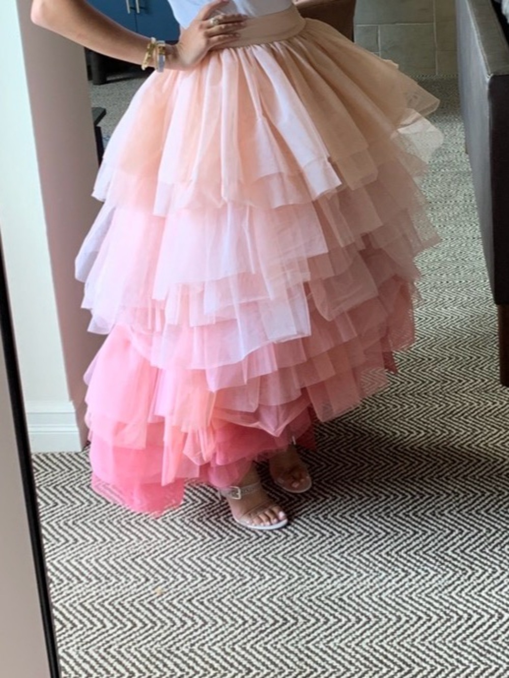 Loveshack Fancy Layered Tulle Maxi Skirt in Pink Ombré. High low - Picture 3 of 3